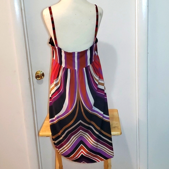 Banana Republic Silk Multi Color Striped Spaghetti Strap Dress Sz 12 - Picture 2 of 7